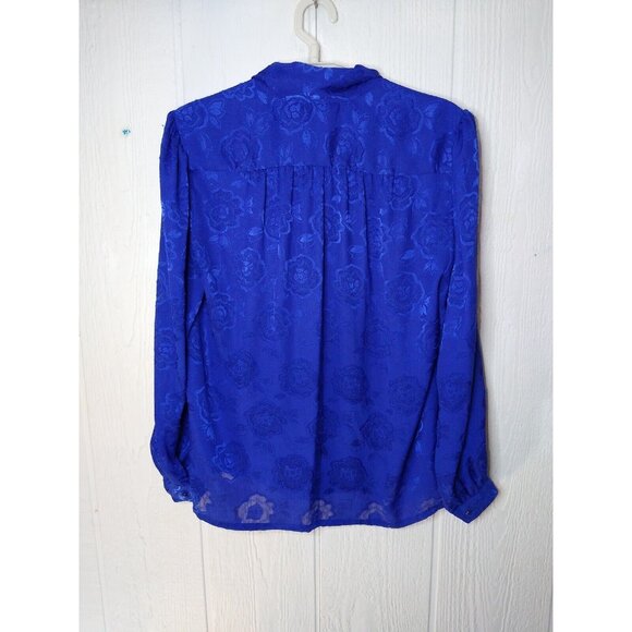 Vtg Halston III Womens 12 Blouse Secretary Bow Neck Blue Floral Semi Sheer - Picture 3 of 13
